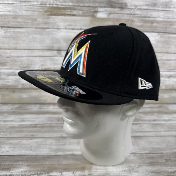 New Era 59Fifty MLB Miami Marlins Cap Authentic Black On Field Fitted Hat - Picture 2 of 5